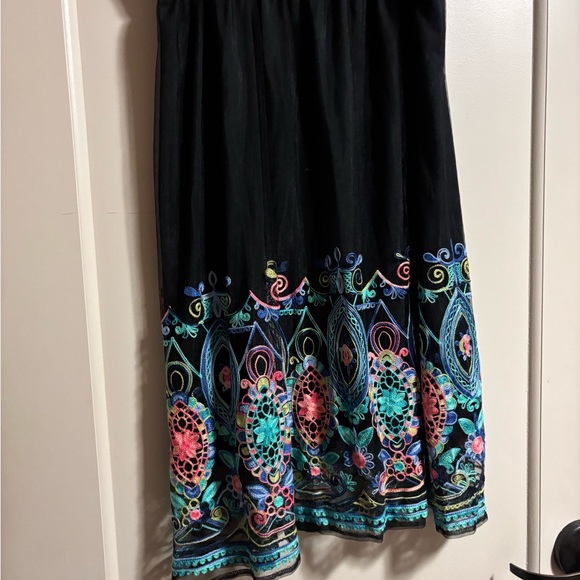Dresses & Skirts - Black Embroidered Maxi Skirt with Multicolor Floral Border